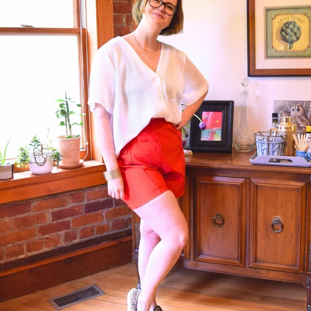 Red Retro Button Front Shorts - Picture 5 of 5